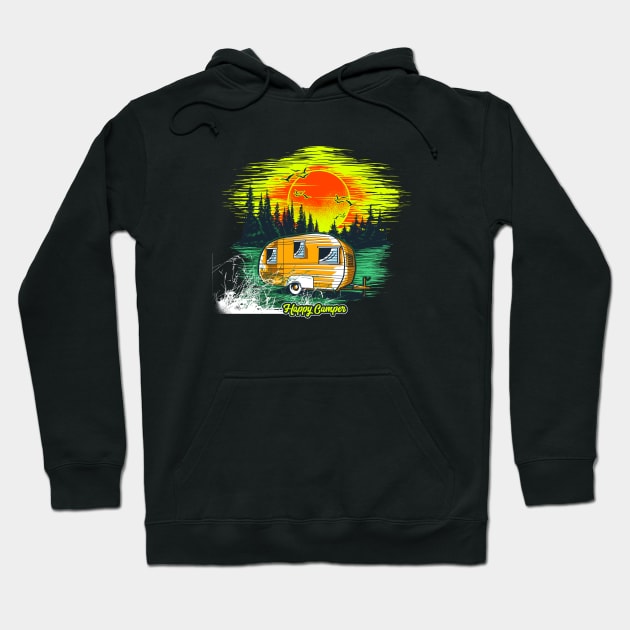 Happy Camper Rough Grunge Camping Trip Hoodie by DanDesigns